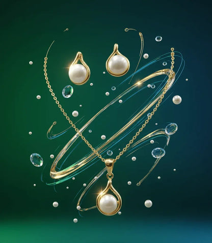 Pearl Drop Gold Pendant Set
